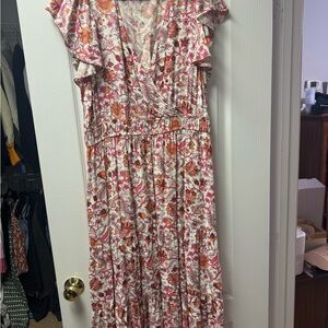 Floral V-Neck Ruffle Sleeve Dress